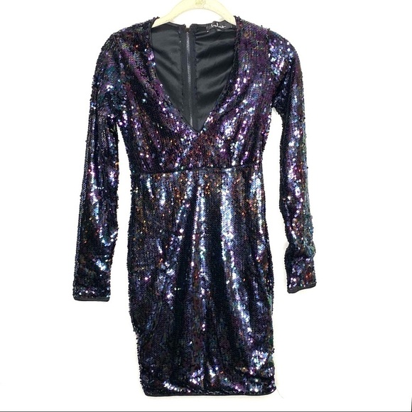 Lulus Lookin' Slick Black Multi Sequin Long Sleeve Bodycon Dress - Picture 2 of 9